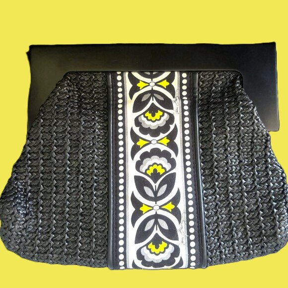 Vera Bradley Black Yellow White Magnetic Closure Handbag Bright Interior NWOT - Picture 9 of 12